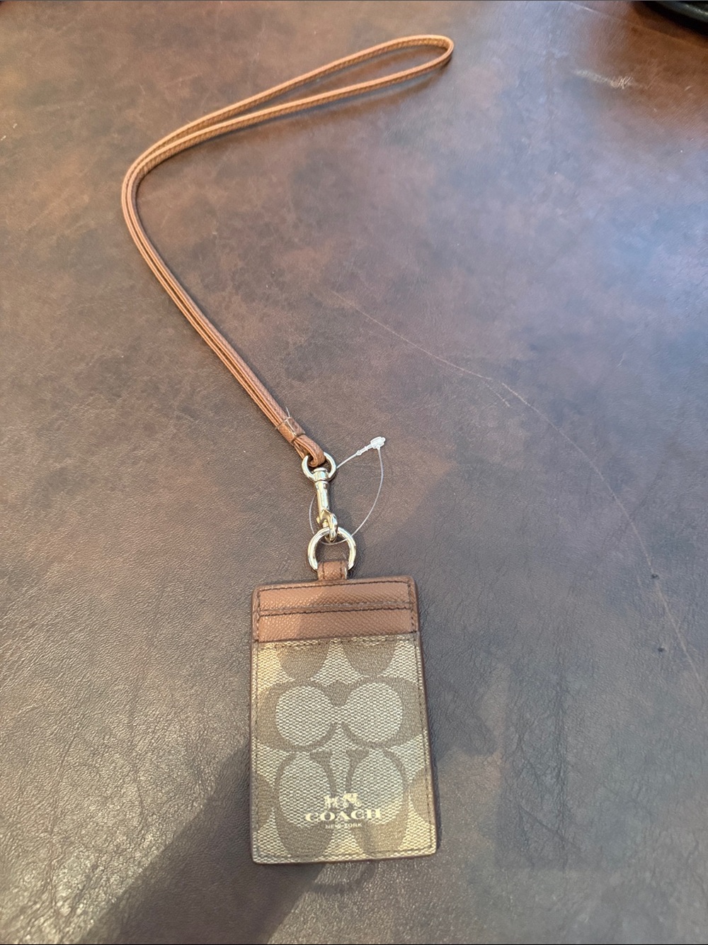 Coach Brown and Tan Signature Lanyard ID Case